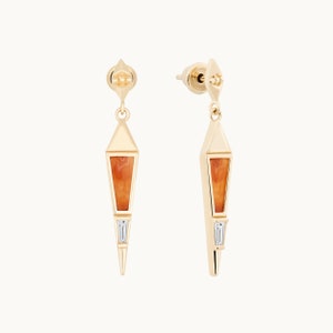 14k Solid Gold Carnelian Earrings, Gold Carnelian Drop Earrings, 14k Gold Natural Stone Dangle Earrings, Crystal Carnelian, Agate Earrings image 2