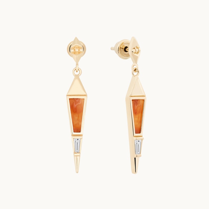 14k Solid Gold Carnelian Earrings, Gold Carnelian Drop Earrings, 14k Gold Natural Stone Dangle Earrings, Crystal Carnelian, Agate Earrings image 2