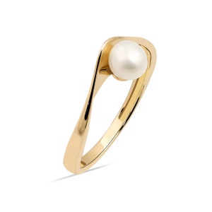 14k Solid Gold Dainty Pearl Ring, Art Deco & Minimalist Real Gold Natural Pearl Ring, Dainty Solitaire Statement Ring, Genuine Pearl Gift image 2