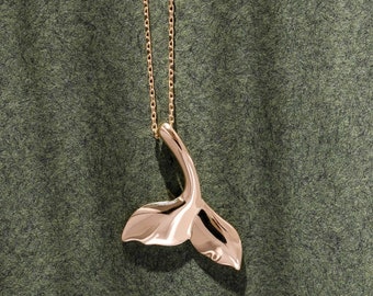 14K Solid Gold Whale - Mermaid - Dolphin Tail Pendant Necklace, Whale Necklace, Summer Necklaces, Fish Tail Necklace, Gold Charm, Gift Ideas