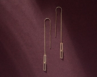 14K Real Yellow Gold Threader Earrings, Dangle & Drop Chain Earrings, Delicate Earrings, Threader Chain Earrings, Delicate Solid Gold Chain