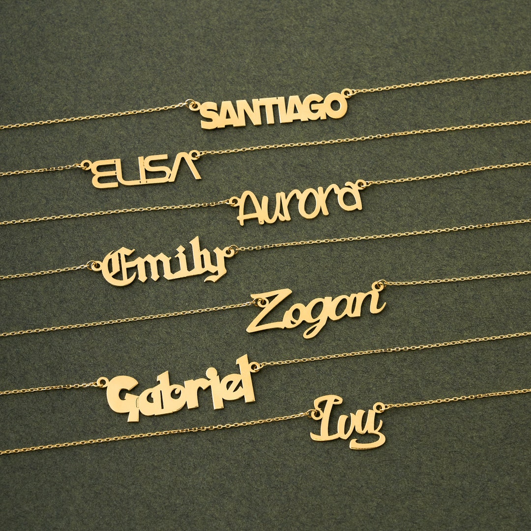 14k Solid Gold Name Necklace Custom Personalized Real Gold Etsy