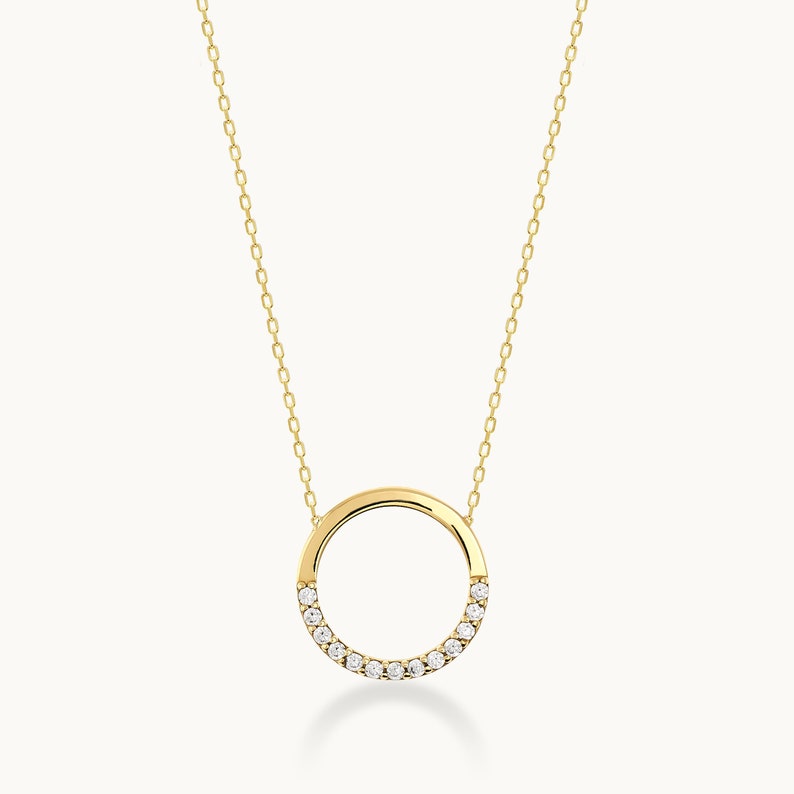 14K Gold Minimal Dainty Circle Necklace, Round Pendant Necklace, Minimalist Simple Charm image 4