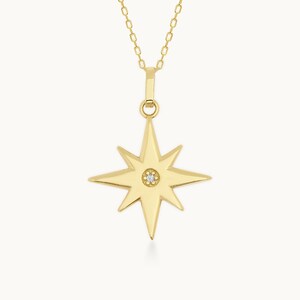 14K Solid Gold North Star Pendant Necklace, North Star Charm, Celestial North Star Necklace, 14k Solid Gold Star Necklace, Graduation Gift