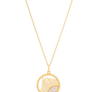 RUNDA 14K Gold Helios Eye Diamond Necklace, Diamond Gemstone Solid Gold Necklace, Sun Necklace, Dainty Gold Necklace, Sun Pendant Necklace image 2