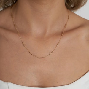 14K Gold Station Minimal Chain Necklace, Solid Gold Necklace, Solid Gold Chain, Delicate Dainty Layered Necklace image 2