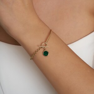 RUNDA Malachite Bracelet in 10K and 14K Yellow Gold, Green Gemstone Gold Chain Bracelet, Yellow Gold Chain Bracelet image 4