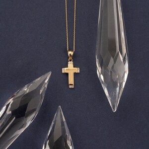 14K Gold Tiny Cross Necklace, Minimal Religious Necklace, Baptism Gift, Communion, Cross Charm, Gold Cross Pendant Necklace, Gemstone Cross image 5