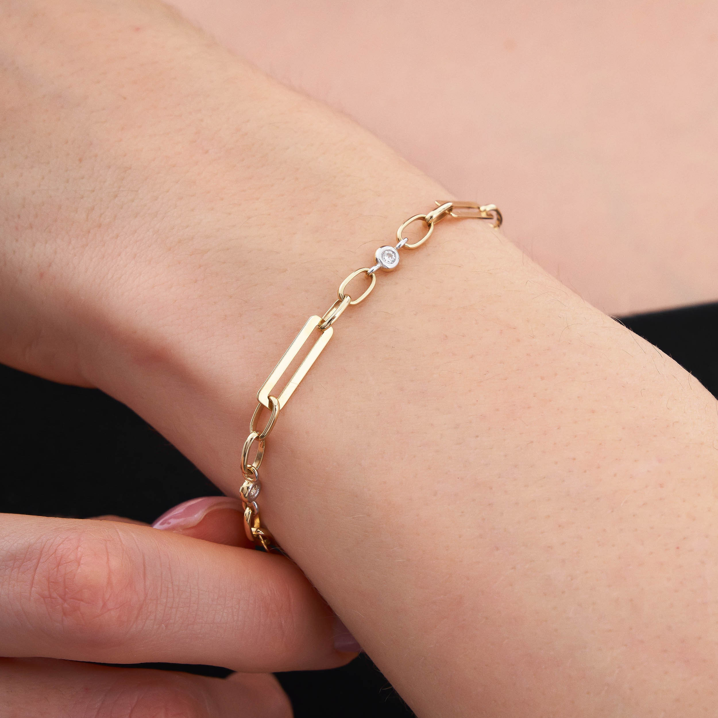 14K Solid Gold Paperclip Link Chain Bracelet Layering Chain Bracelet Stacking Bracelet Gift for Her Mom