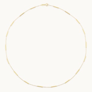 14K Gold Station Minimal Chain Necklace, Solid Gold Necklace, Solid Gold Chain, Delicate Dainty Layered Necklace image 4