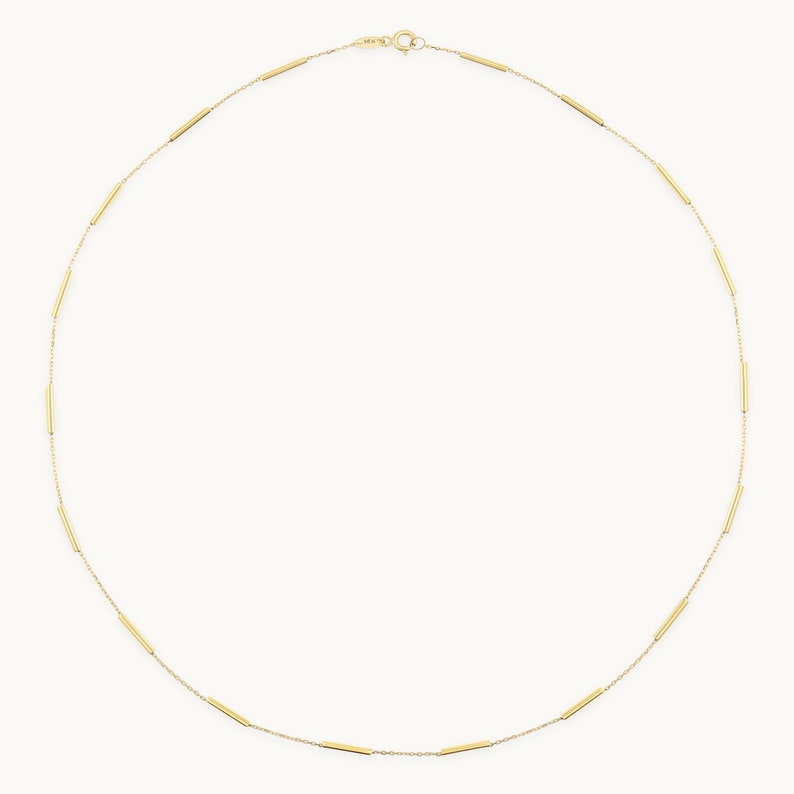 14K Gold Station Minimal Chain Necklace, Solid Gold Necklace, Solid Gold Chain, Delicate Dainty Layered Necklace image 4