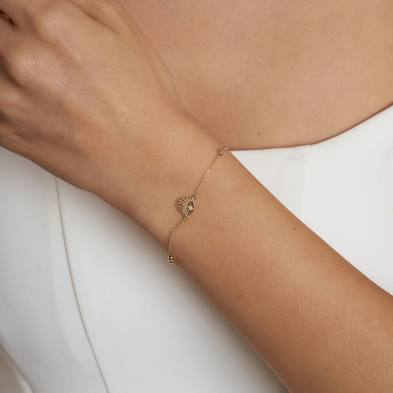 Evil Eye Bracelet, 14K Solid Gold Evil Eye Bracelet, Protection Bracelet, Tiny Greek Eye Bracelet, Minimalist Gold Bracelet image 4