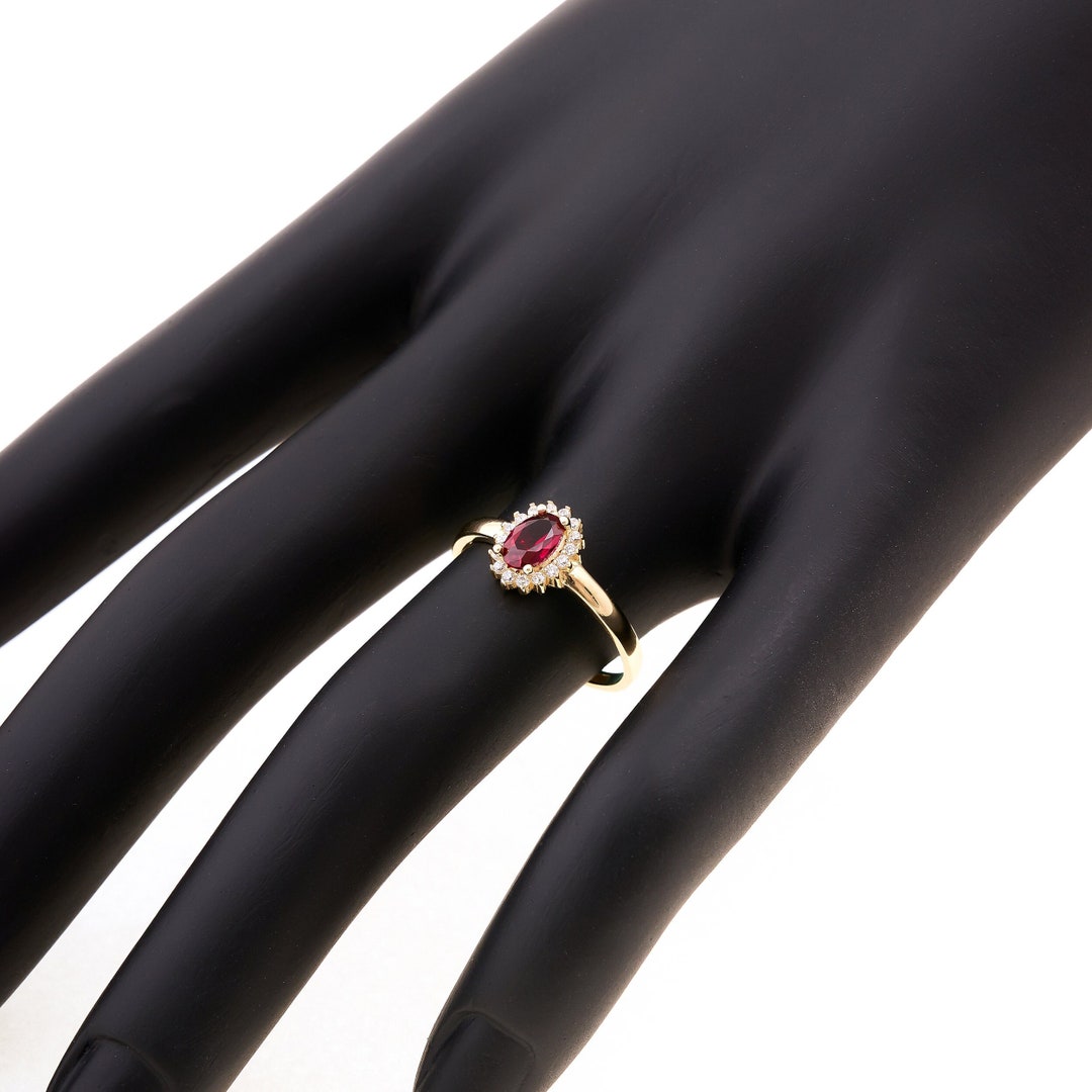 14K Solid Gold Ruby July Birthstone Ring, Oval Cut Pave Citrine Ring ...