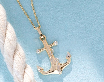 14K Solid Gold Anchor Necklace, Anchor Charm Pendant Necklace, Ship Anchor Necklace, Nautical Jewelry