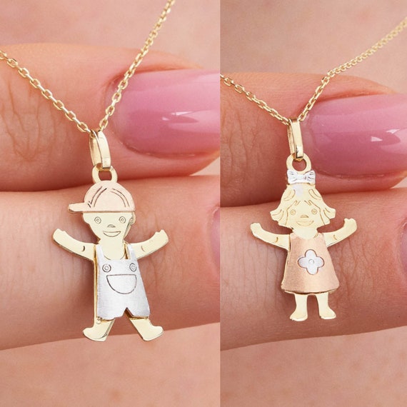 18K Gold Filled Boy or Girl Charms Pendant with Cubic Zirconia, Moving Head, for Wholesale and Jewelry Supplies, Family Jewelry for Mother Boy