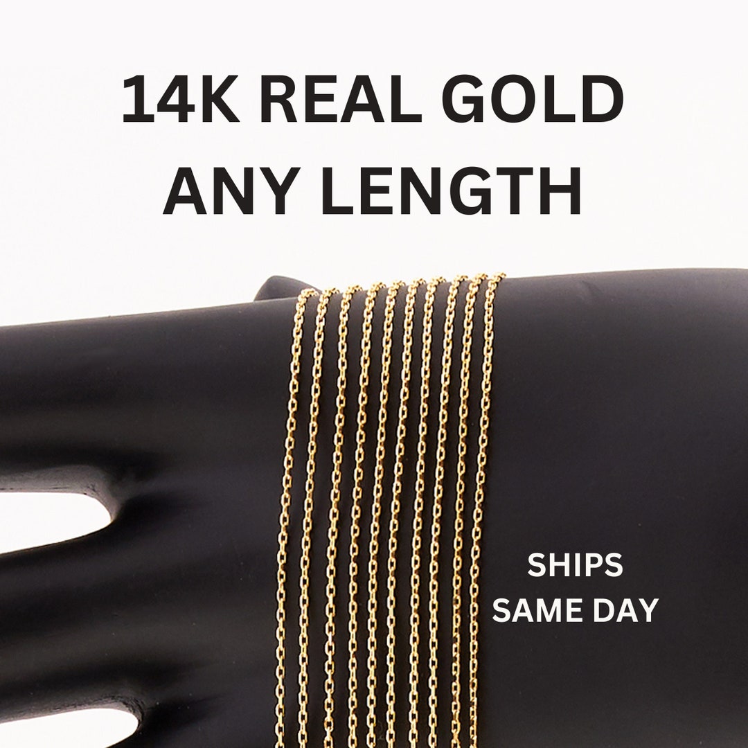 Real 14K Solid Gold Diamond Cut Cable Chain Necklace & Bracelet, 0.9 Mm