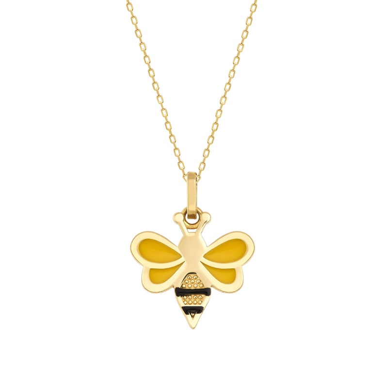 Minimale kleine 14K echte gouden bijenketting, 14K gouden bijenhanger, sierlijke dierenhanger, zomersieraden minimalistisch, cadeau voor haar afbeelding 4