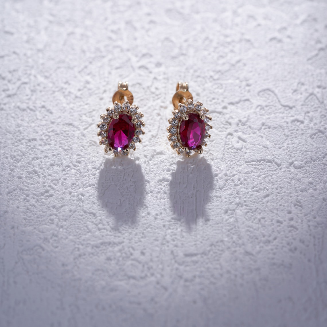 14K Gold Oval Shaped Ruby Earrings Red Gemstone Earrings 14K - Etsy