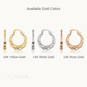 14K Real Gold Twisted Hoop Earrings for Women, Everyday Shiny Hoops, Round Hoop Earrings Hand Engraved, Hypoallergenic Dainty Waterproof image 5