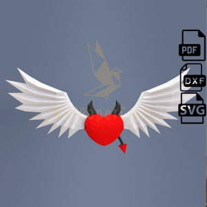 Papercraft Wing Heart, Paper Craft Wing Heart Model, Szablon PDF Wing Heart, Rzeźba 3D, Wzór Low Poly, Wing Heart, SVG