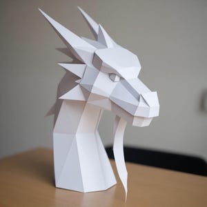Cabeza de dragón en papel, modelo de cabeza de dragón en papel, plantilla de cabeza de dragón en PDF, escultura de cabeza de dragón en 3D, cabeza de dragón con patrón de polígonos reducidos, SVG