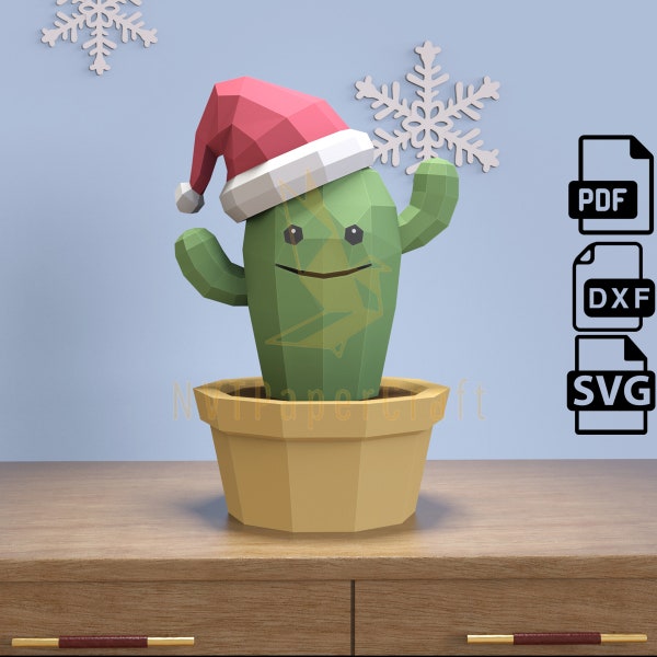 Cactus Christmas Paper Craft Cactus Christmas Model, Cactus Christmas PDF template, 3D Cactus sculpture, Low poly pattern Cactus Christmas