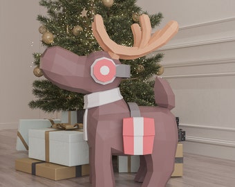 Papercraft Reindeer Christmas, Paper Craft Reindeer Model, Reindeer PDF template, 3D Reindeer sculpture, Low poly pattern Reindeer Christmas