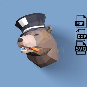 Papercraft Bärenkopf, Papiermodell Bärenkopf Modell, Bärenkopf PDF Vorlage, 3D Bärenkopf Skulptur, Low-Poly-Muster Bärenkopf, SVG