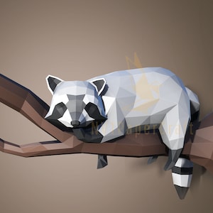Raton laveur en papier, modèle de raton laveur artisanal en papier, modèle PDF de raton laveur, sculpture 3D de raton laveur, motif low poly raton laveur, SVG