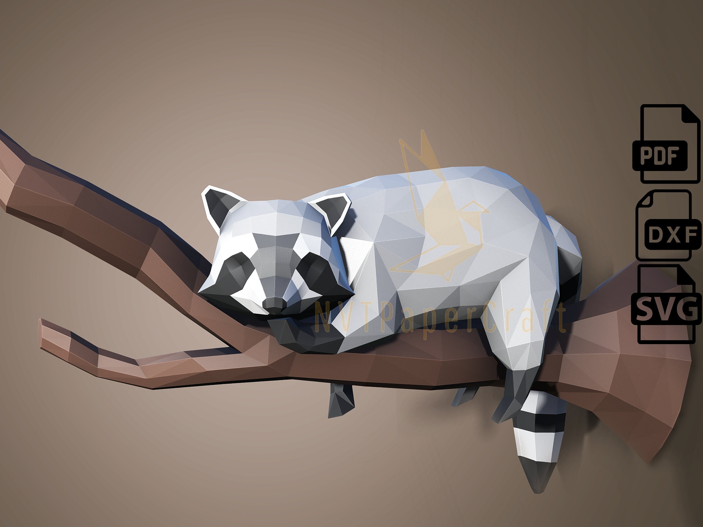 Papercraft Raccoon, Paper Craft Raccoon Model, Raccoon PDF template, 3D Raccoon sculpture, Low poly pattern Raccoon, SVG