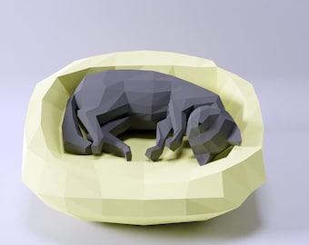 Papercraft Sleep Cat, Paper Craft Sleep Cat Model, Sleep Cat PDF-sjabloon, 3D Sleep Cat sculptuur, Lage poly patroon Sleep Cat, SVG