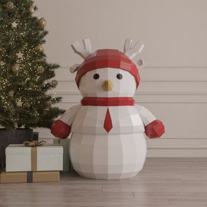 Papercraft Christmas Snowman, Paper Craft Christmas Snowman Model, Snowman PDF template, 3D Christmas sculpture, Low poly pattern Snowman