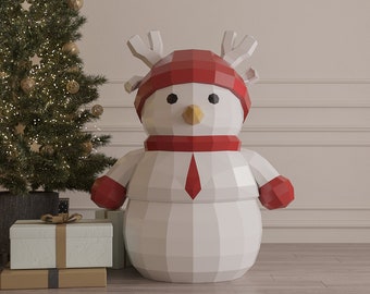 Bonhomme de neige de Noël Papercraft, modèle de bonhomme de neige de Noël Paper Craft, modèle PDF de bonhomme de neige, sculpture de Noël 3D, bonhomme de neige à motif Low poly