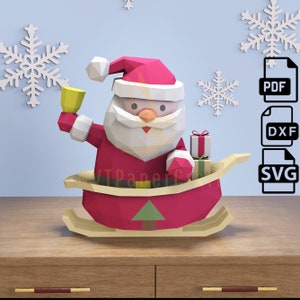 Papercraft kerstman kerst, papiermodel kerstman model, kerstman pdf-sjabloon, 3D kerstmanbeeldhouwwerk, laag polypatroon kerstman