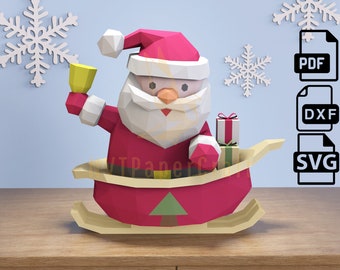 Papercraft Santa Claus Christmas, Paper Craft Santa Claus Model, Santa PDF template, 3D Santa sculpture, Low poly pattern Santa Christmas