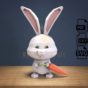 Papercraft Hot Rabbit, Paper Craft Hot Rabbit Model, Hot Rabbit PDF template, 3D Hot Rabbit sculpture, Low poly pattern Hot Rabbit, SVG