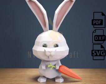 Papercraft Hot Rabbit, Paper Craft Hot Rabbit Model, Hot Rabbit PDF template, 3D Hot Rabbit sculpture, Low poly pattern Hot Rabbit, SVG