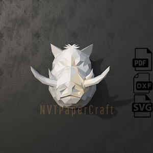Papercraft-zwijnkop, Papercraft-zwijnkopmodel, everzwijnkop PDF-sjabloon, 3D-zwijnkopsculptuur, laag polypatroon everzwijnkop, SVG