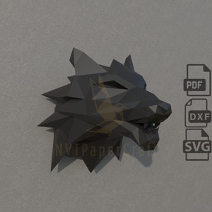 Papierkraft Wolfskopf, Papiermodell Wolfskopf Modell, Wolfskopf PDF Vorlage, 3D Wolfskopf Skulptur, Low-Poly-Muster Wolfskopf, SVG