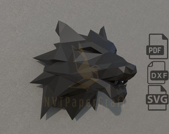 Papercraft Wolf Head, Paper Craft Wolf Head Model, Wolf Head PDF template, 3D Wolf Head sculpture, Low poly pattern Wolf Head, SVG