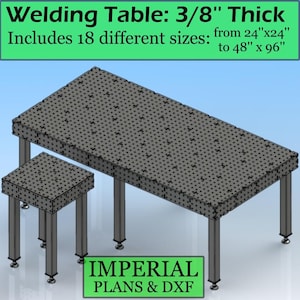 Welding Table 3/8&#39;&#39; Thick, 5/8&#39;&#39; holes & 2&#39;&#39; spacing with DXF files and PDF plans- 18 sizes from 24&#39;&#39; x 24&#39;&#39; to 48&#39;&#39; x 96&#39;&#39;