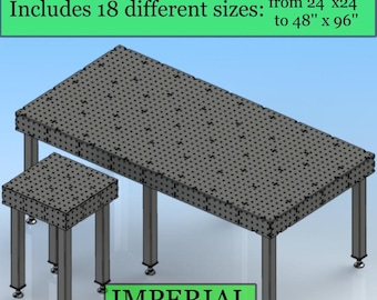 Welding Table 3/8&#39;&#39; Thick, 5/8&#39;&#39; holes & 2&#39;&#39; spacing with DXF files and PDF plans- 18 sizes from 24&#39;&#39; x 24&#39;&#39; to 48&#39;&#39; x 96&#39;&#39;