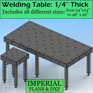 Welding Table 1/4&#39;&#39; Thick, 5/8&#39;&#39; holes & 2&#39;&#39; spacing with DXF files and PDF plans- 18 sizes from 24&#39;&#39; x 24&#39;&#39; to 48&#39;&#39; x 96&#39;&#39;