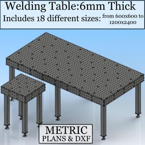 Mesa de soldadura de 6 mm de espesor, agujeros de 16 mm y espaciado de 50 mm con archivos DXF y planos PDF - 18 tamaños desde 600x600 hasta 1200x2400