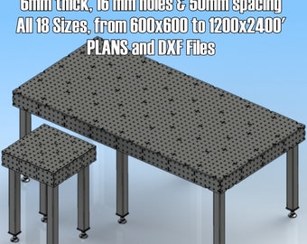 Welding Fixture Table 6mm Thick, 16mm holes & 50mm spacing with DXF files and PDF plans- 18 sizes from 600x600 to 1200x2400