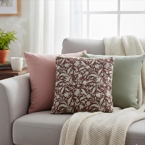 Roest bloemen interieur, accent bloemen blok gedrukt kussensloop boho woondecoratie, bank kussenhoes, blok gedrukt decoratieve kussensloop