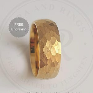 Gold Wedding Band for Men Women, Gold Hammered Ring, Hammered Tungsten Ring, 4mm 6mm 8mm Wedding Band for Him Her, FREE Custom Engraving