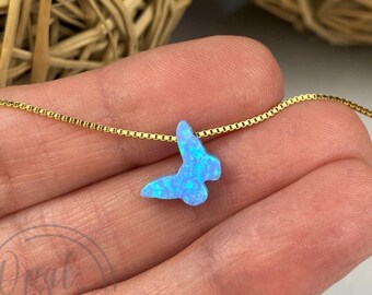 Butterfly Necklace, Blue Butterfly Necklace, Butterfly Jewelry, Opal Necklace, Gold Butterfly Gift, Anniversary Birthday, Mothers Day Gift