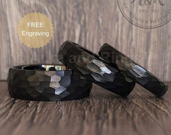 Anel de tungstênio preto para homens e mulheres, aliança de casamento preta masculina, anel de tungstênio preto, aliança de tungstênio masculina, anel preto para homens, anel personalizado