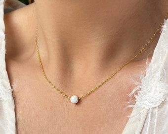 White Opal Necklace Necklace, S925 Sterling Silver, Gold, Rose Gold, White Fire Opal, Opal Jewelry, Dainty Tiny Opal Necklace for Women Girl